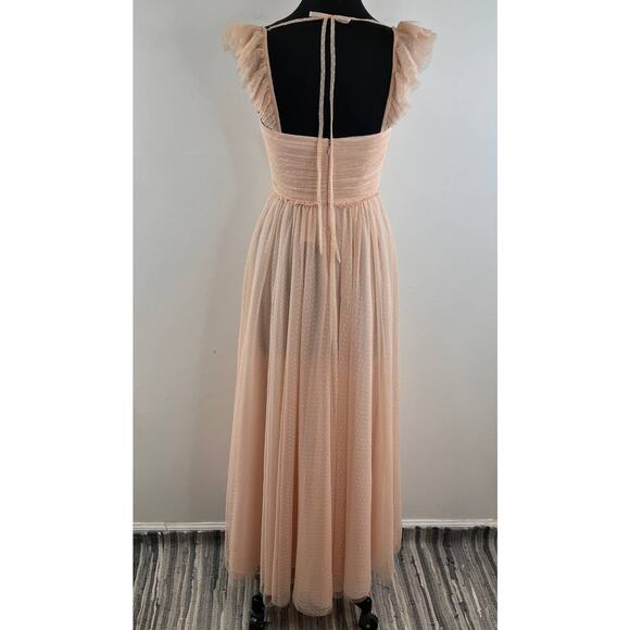 JILL Stuart Pink Sleeveless Ruffle Shoulder Polka-Dot Tulle Maxi Dress 4 6 NEW - Picture 11 of 15